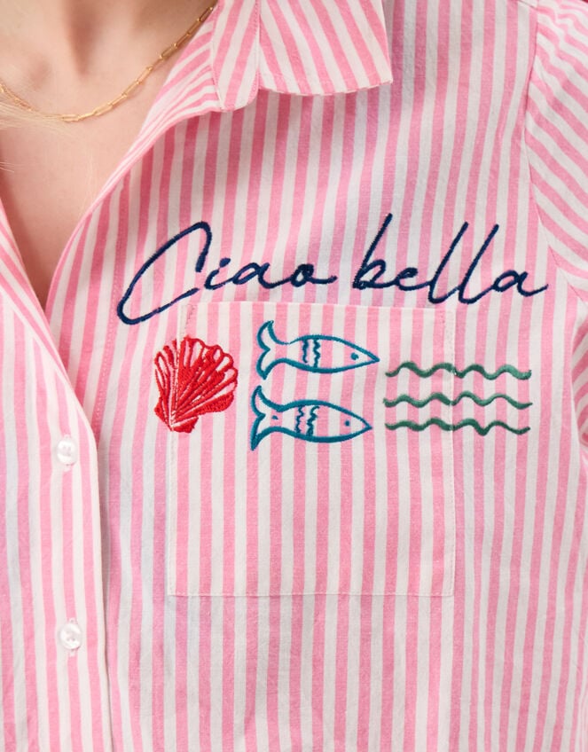Ciao Bella Embroidered Stripe Shirt, Pink (PINK), large
