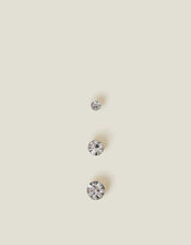 3-Pack Sterling Silver Diamante Nose Studs, , large