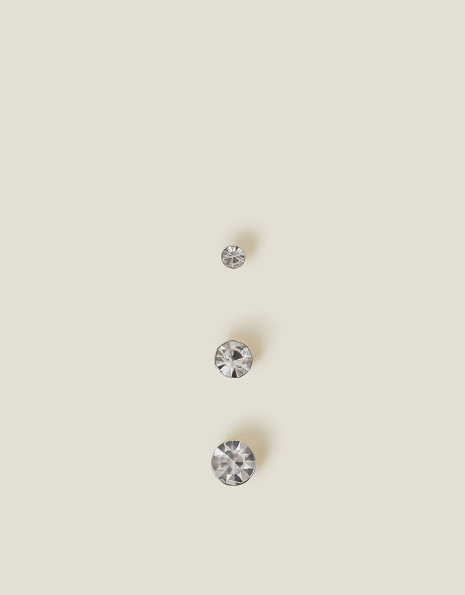 3-Pack Sterling Silver Diamante Nose Studs, , large