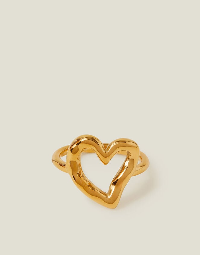 14ct Gold-Plated Stainless Steel Molten Heart Ring, Gold (GOLD), large