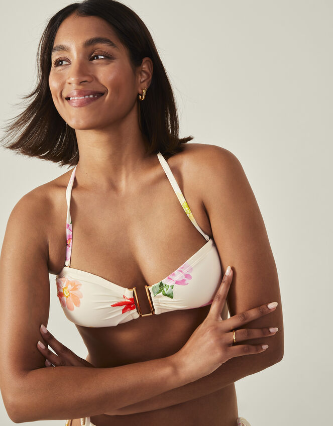 Floral U-Bend Bikini Top, Ivory (IVORY), large