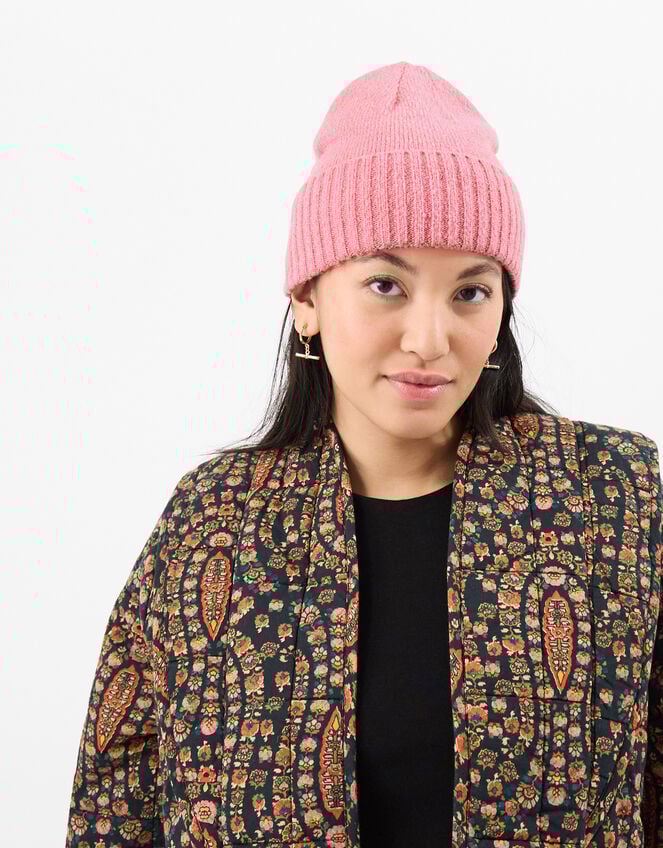 Ribbed Knit Beanie Hat, , large