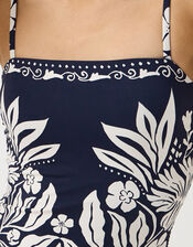 Floral Print Bandeau Swimsuit, Blue (NAVY), large