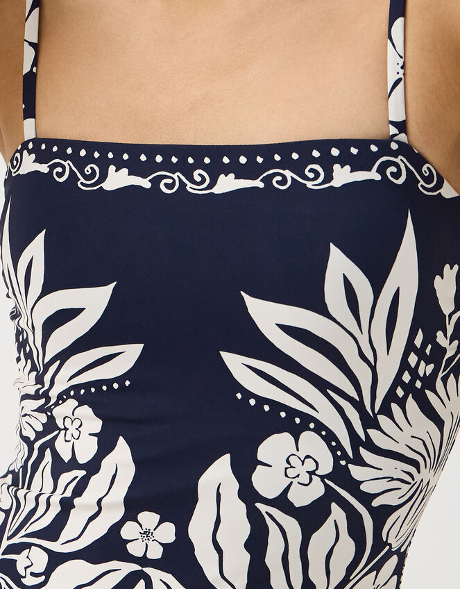 Floral Print Bandeau Swimsuit, Blue (NAVY), large