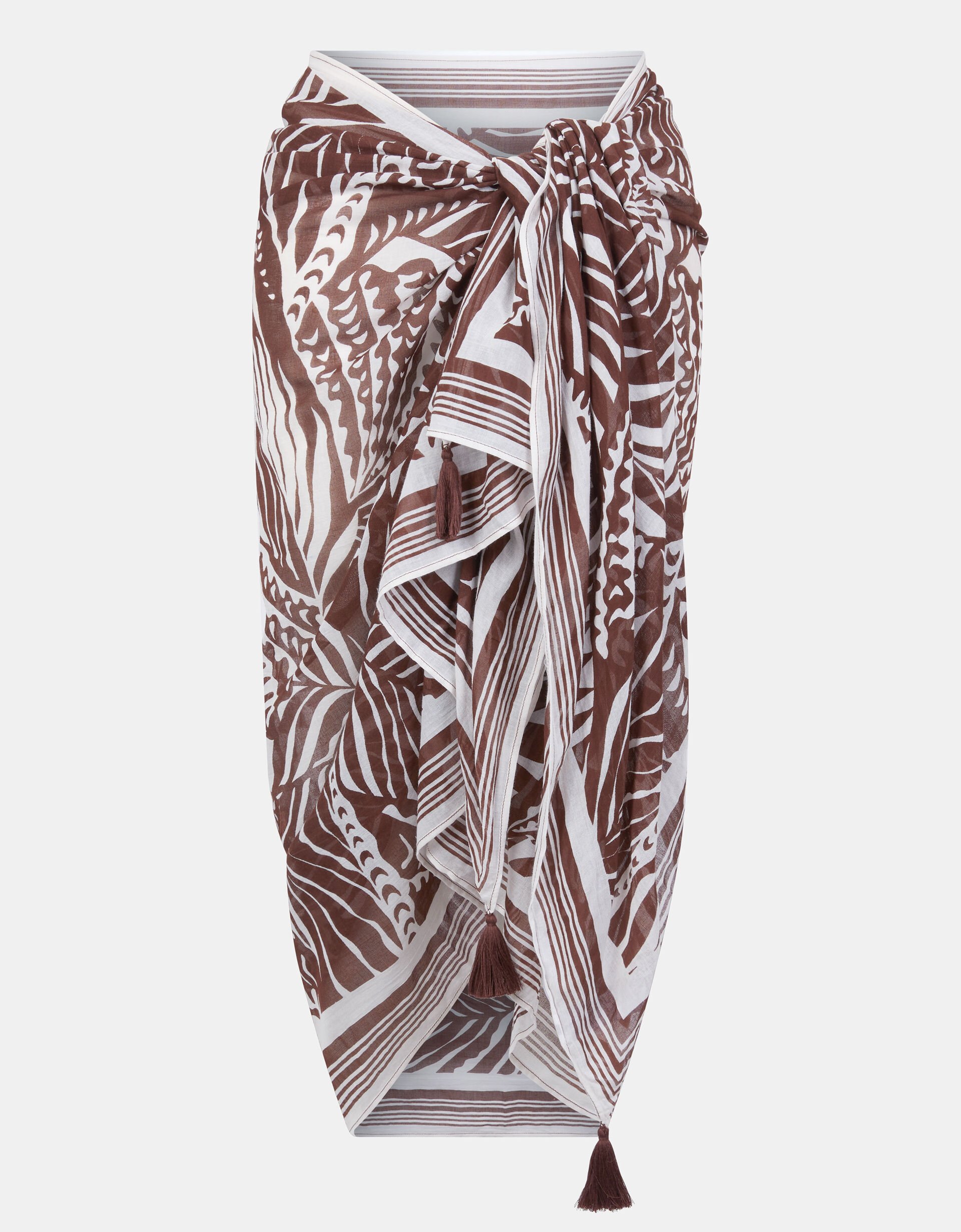 Palm Print Tassel Sarong, , large