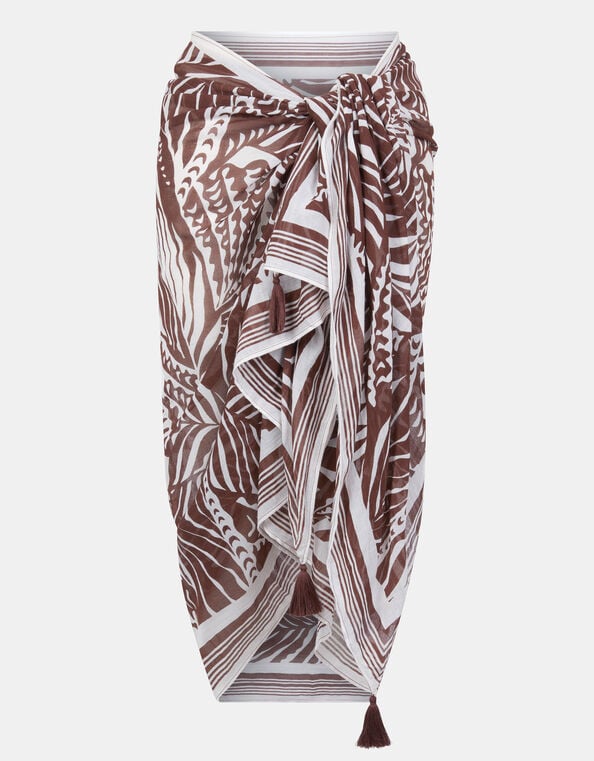 Palm Print Tassel Sarong, , large