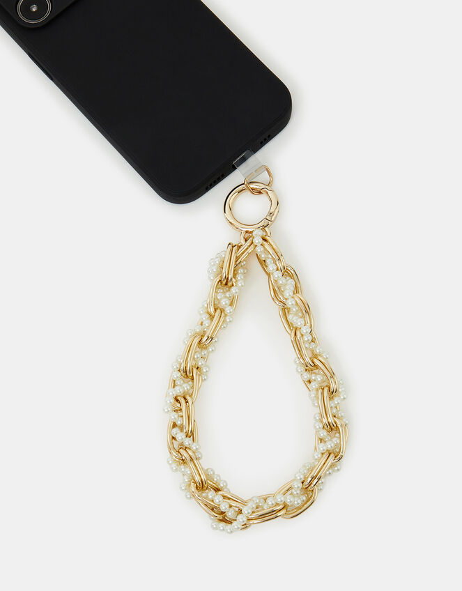 Pearl Beaded Chain Wrist Phone Strap, , large