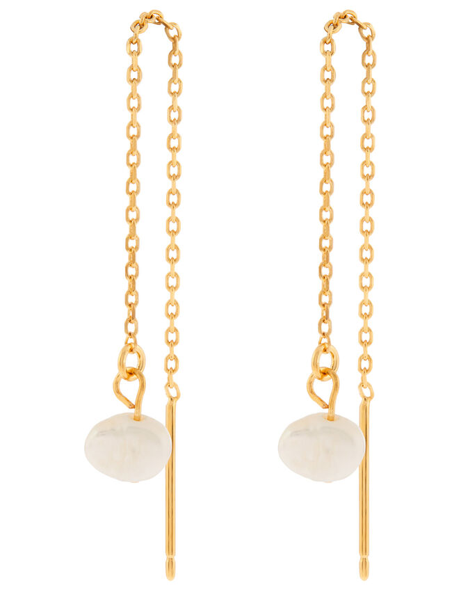 Gold-Plated Pearl Long Drop Earrings, , large