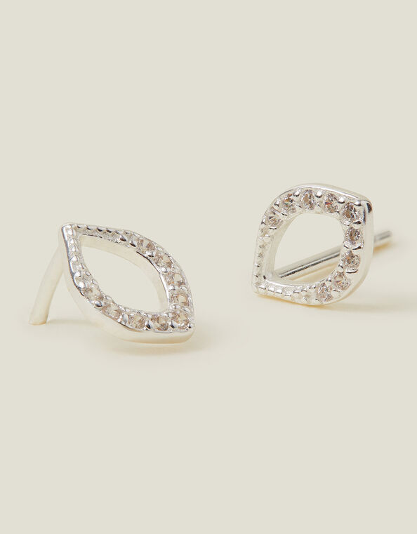 Sterling Silver-Plated Sparkle Tear Drop Studs, , large