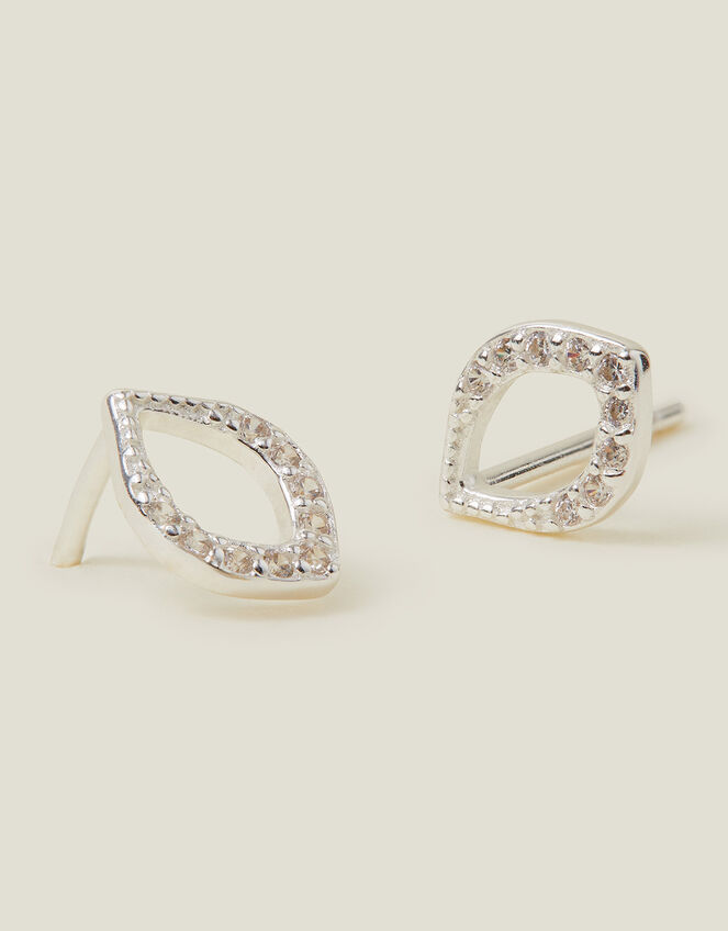 Sterling Silver-Plated Sparkle Tear Drop Studs, , large