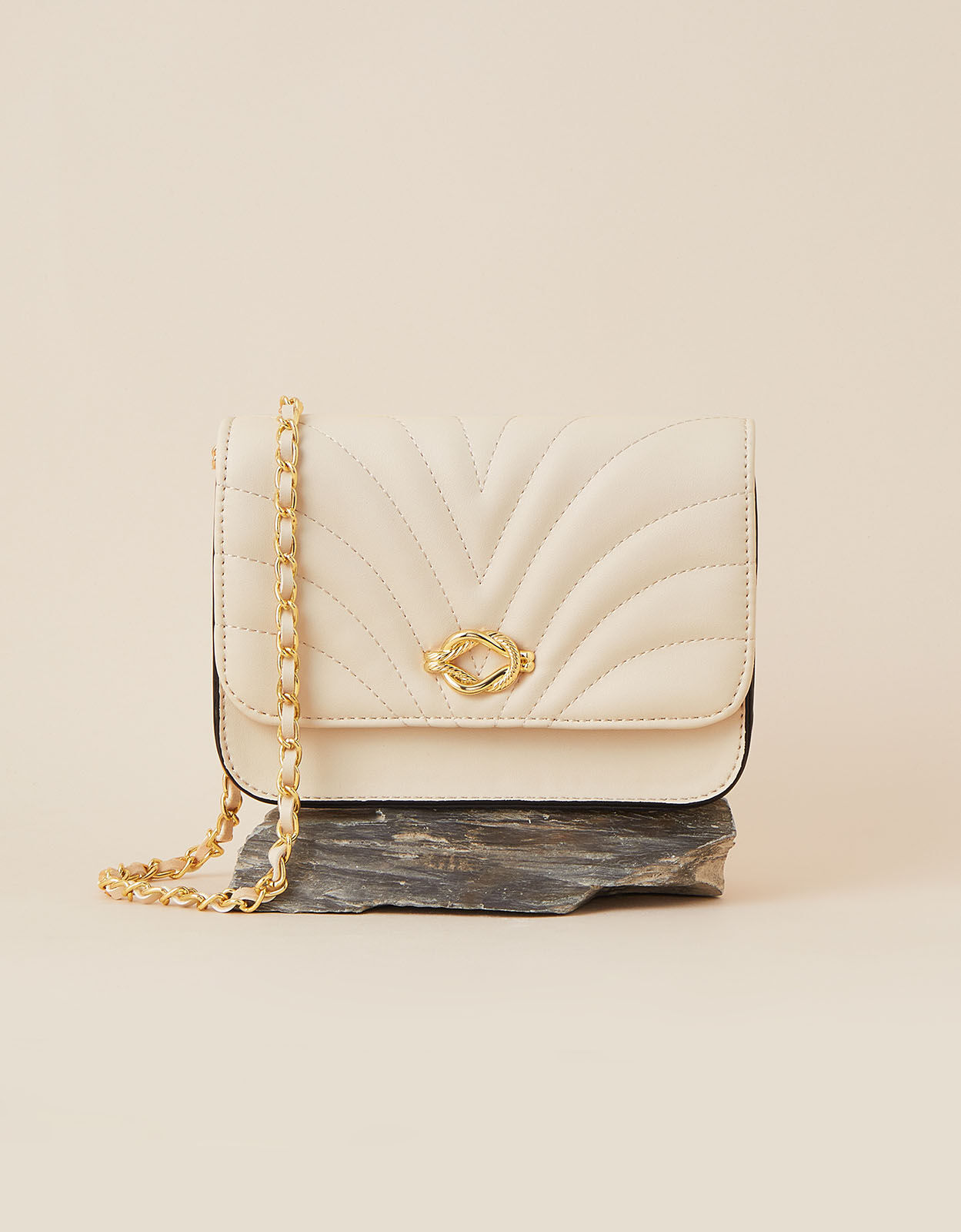 Chain Strap Quilted Cross Body Bag Cream