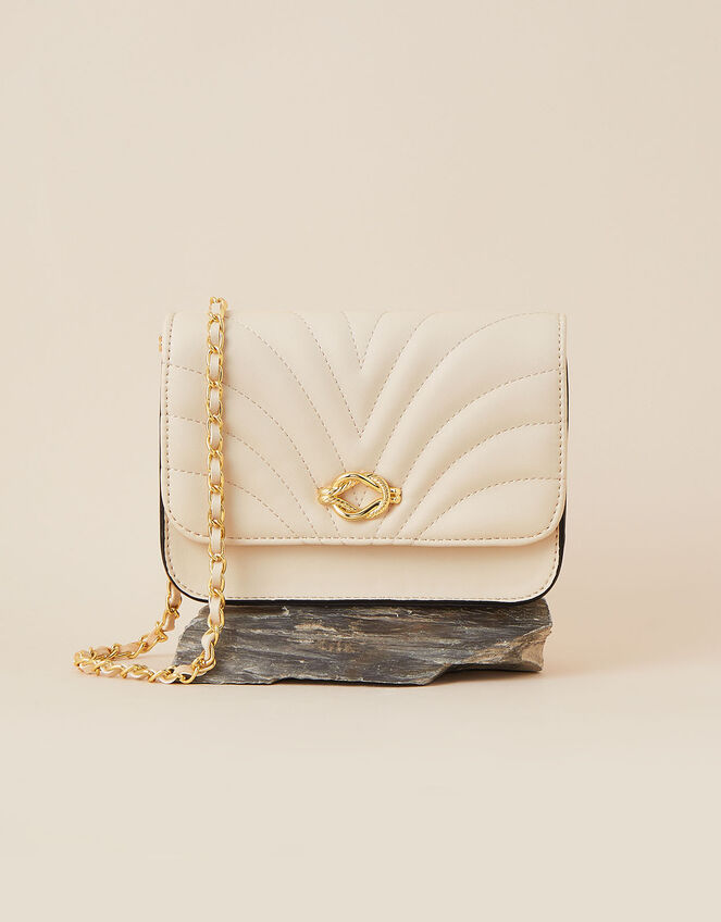 Chain Strap Quilted Cross-Body Bag Cream