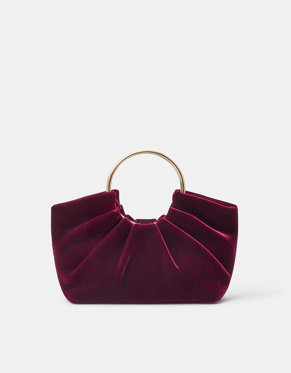 Ruched Ring Velvet Handheld Bag, , large