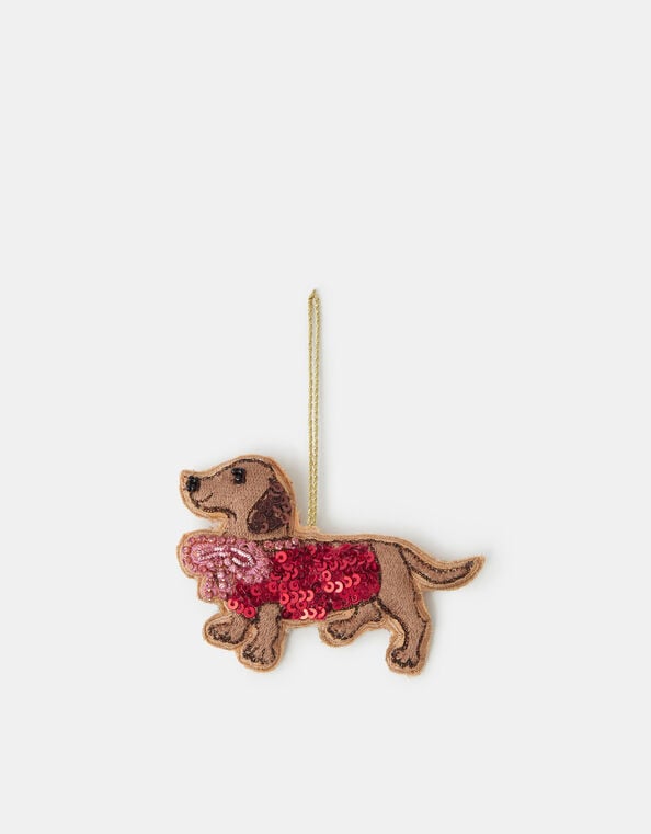 Embroidered Sausage Dog Christmas Tree Decoration, , large