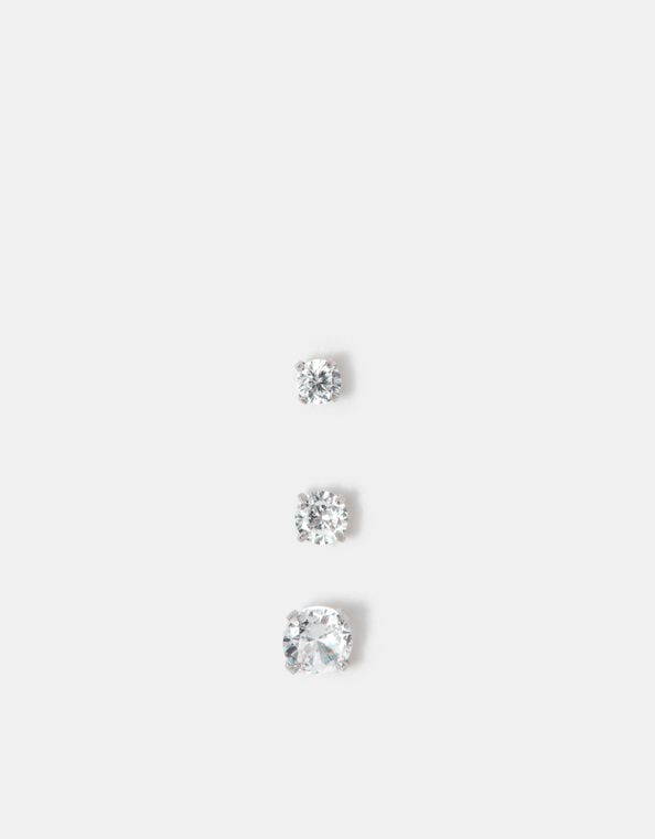 3-Pack Platinum-Plated Surgical Steel Diamante Flatback Earrings, , large