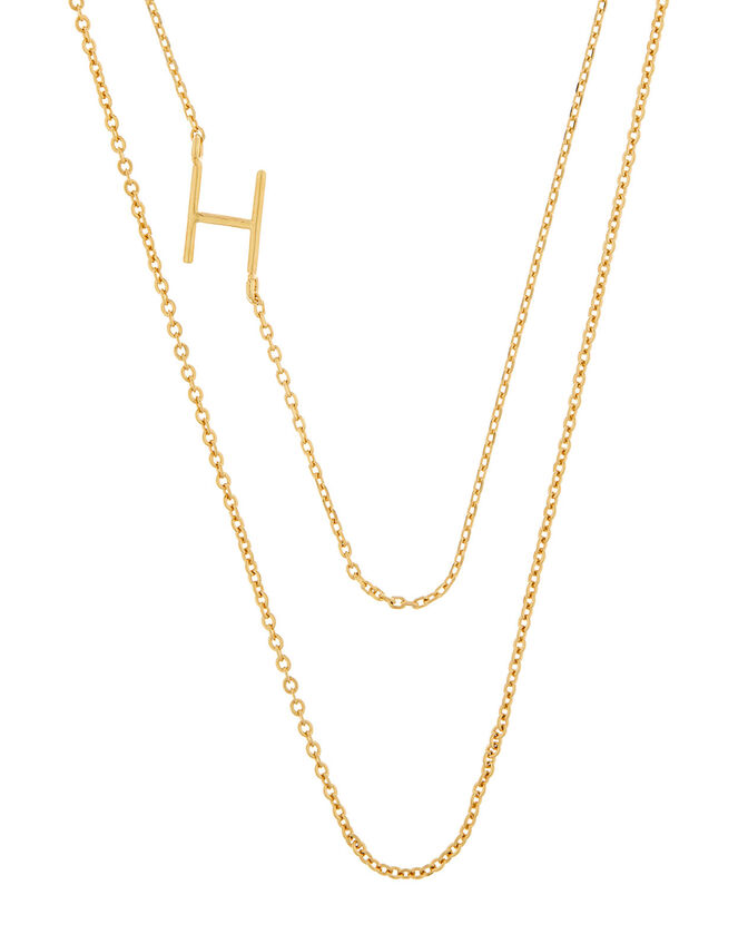 Gold-Plated Double Chain Initial Necklace - H, , large