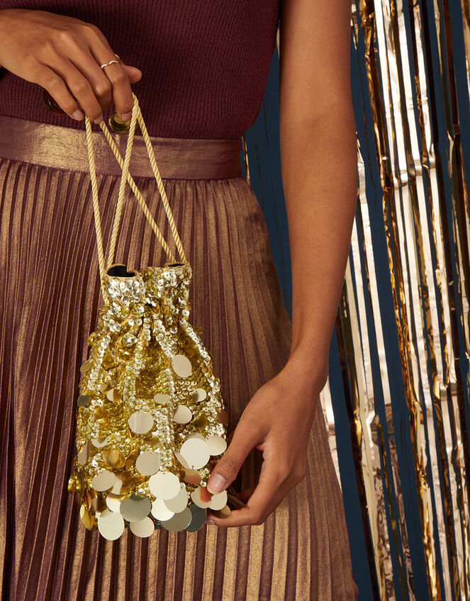Disco Sequin Drawstring Bag, Gold (GOLD), large