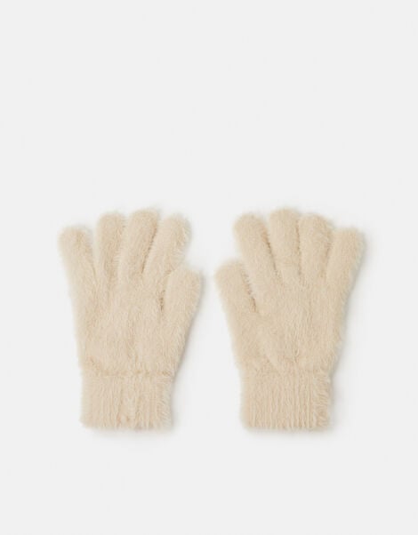 Fuzzy Knit Gloves  , Natural (NATURAL), large