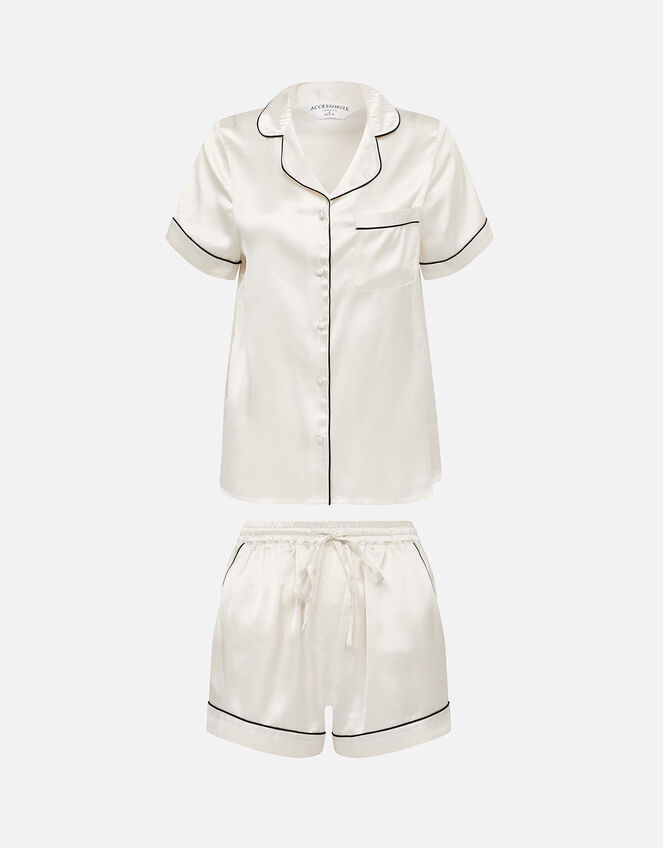 Satin Short Pyjama Set, Ivory (IVORY), large