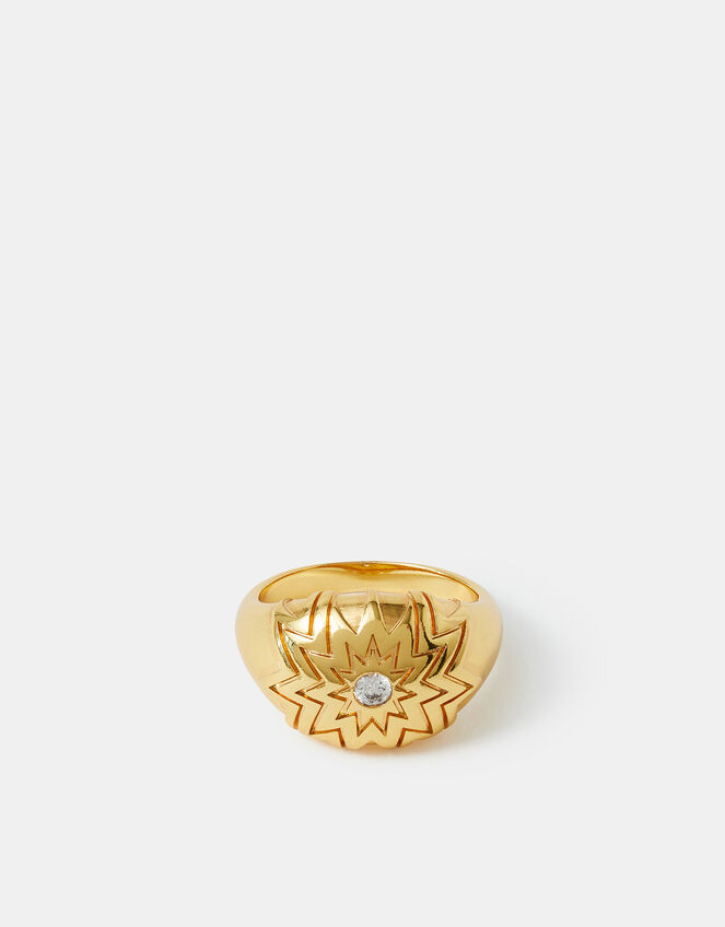 14ct Gold-Plated Diamanté Star Dome Ring, Gold (GOLD), large