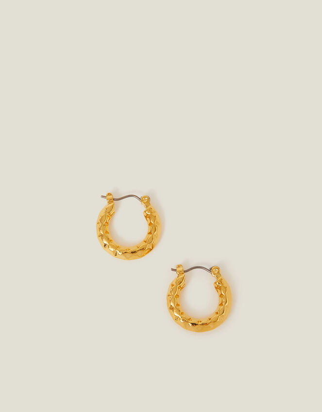 14ct Gold-Plated Diamond Cut Horseshoe Hoop Earrings, , large
