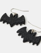 Halloween Glitter Bat Drop Earrings, , large