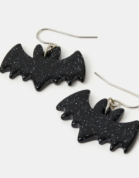 Halloween Glitter Bat Drop Earrings, , large