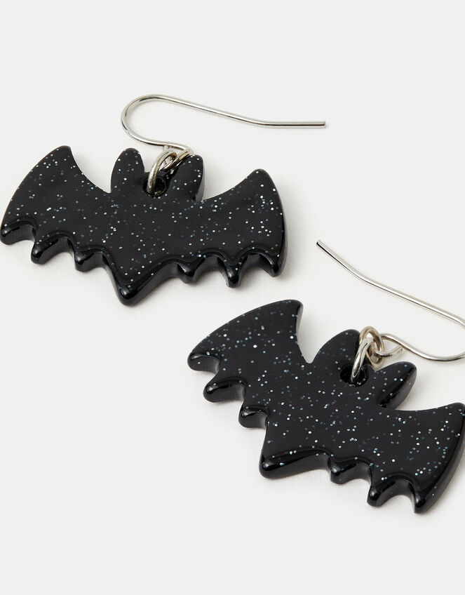Halloween Glitter Bat Drop Earrings, , large