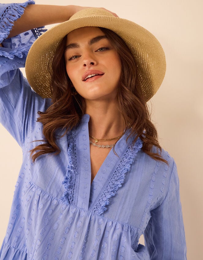 Flute Sleeve Dobby Beach Dress, Blue (BLUE), large