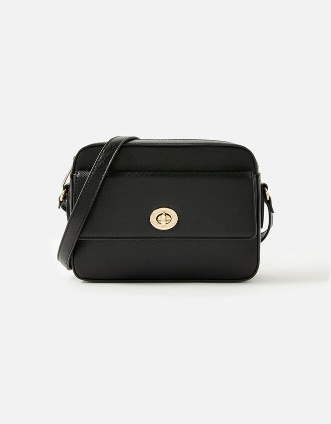Boxy Twist-Lock Cross-Body Bag, Black (BLACK), large