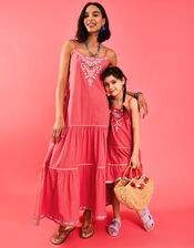 Girls Floral Embroidered Sundress, Orange (CORAL), large