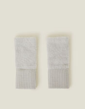 Fluffy Knit Cut Off Gloves, Grey (GREY), large