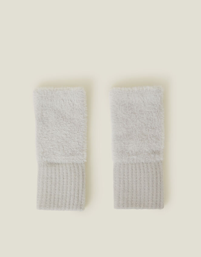 Fluffy Knit Cut Off Gloves, Grey (GREY), large