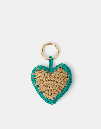 Woven Raffia Heart Bag Charm, , large