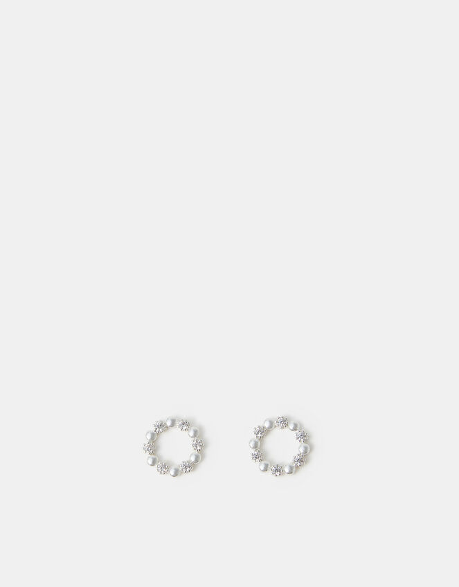 Sterling Silver-Plated Diamanté Circle Stud Earrings, , large