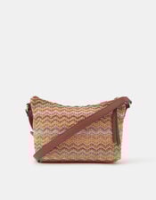 Stripe Raffia Crossbody Bag, , large