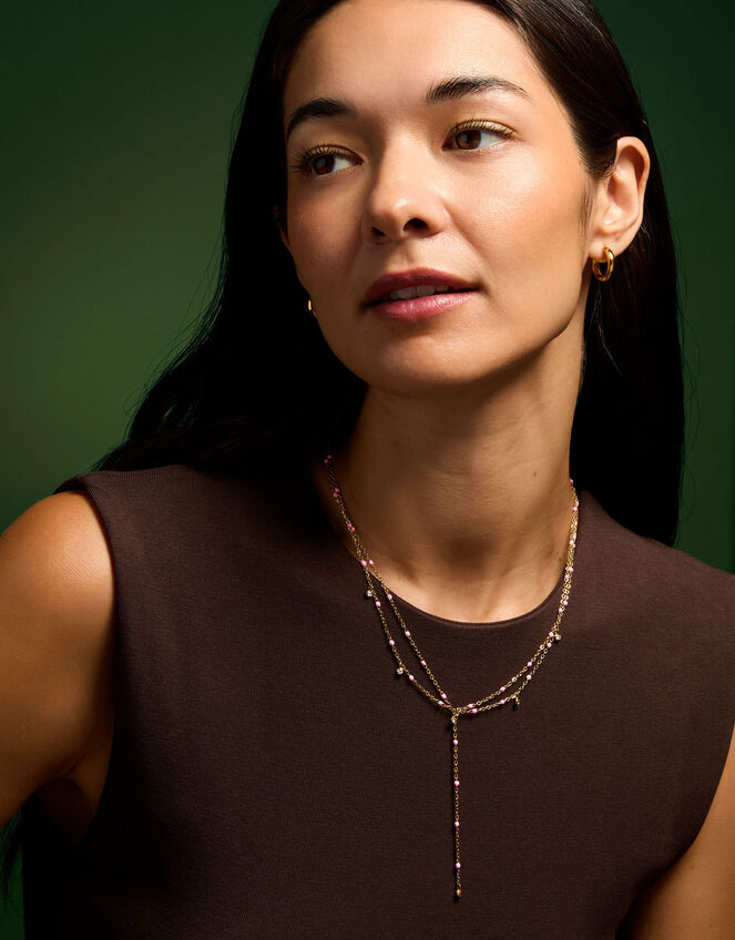 Stainless Steel Bead Layered Lariat Necklace, , large