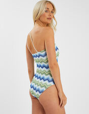 Zig Zag Crochet One Shoulder Swimsuit, Blue (BLUE), large