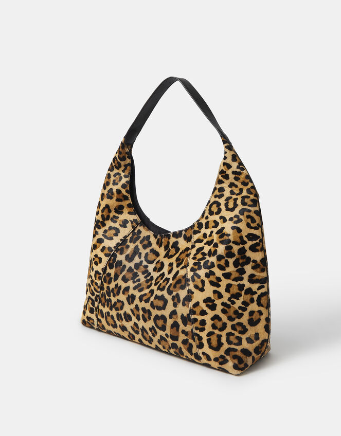 Leopard Print Leather Shoulder Bag, , large