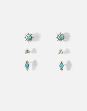 Sterling Silver Oxidised Stud Set of Three, , large