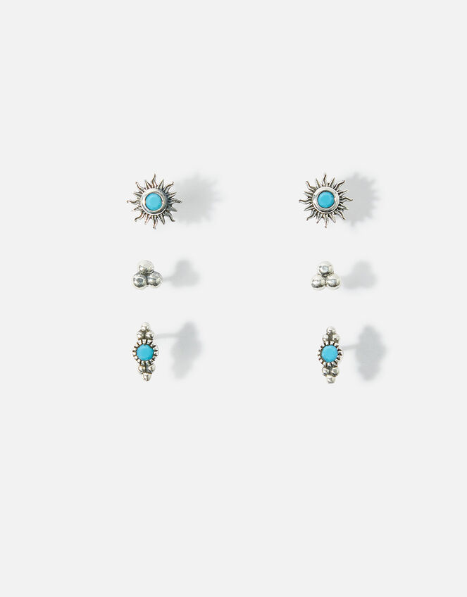 Sterling Silver Oxidised Stud Set of Three, , large
