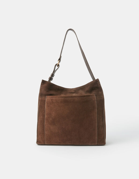 Large Pocket Suede Shoulder Bag, , large