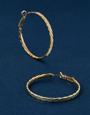 14ct Gold-Plated Flat Twist Hoop Earrings, , large