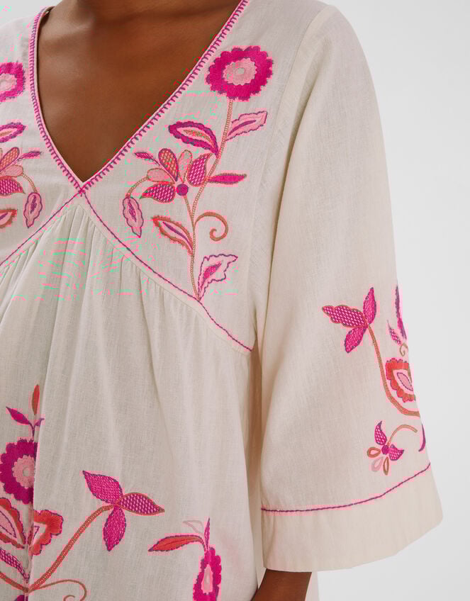 Floral Embroidered Mini Beach Dress, Ivory (IVORY), large