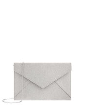 Lily Glitter Envelope Clutch Bag, Silver (SILVER), large