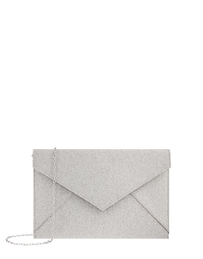Lily Glitter Envelope Clutch Bag, Silver (SILVER), large