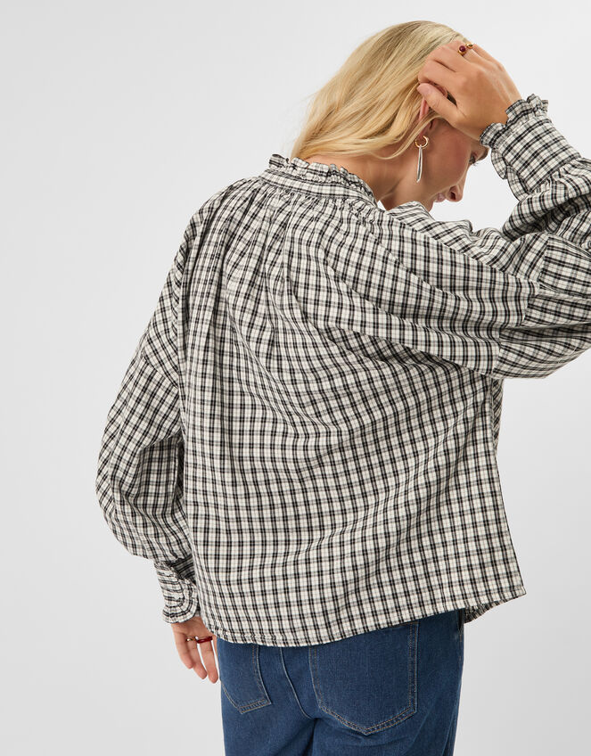 Check Print Blouse, Black (BLACK WHITE), large