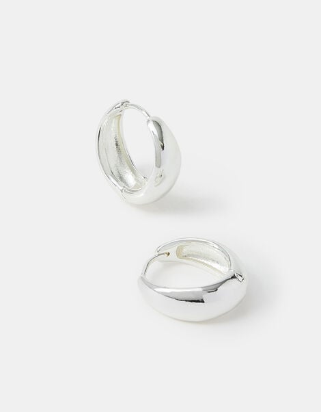 Sterling Silver-Plated Chunky Hoop Earrings, , large