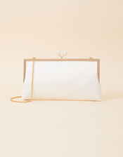 Bridal Pearl Clasp Satin Clutch Bag, , large