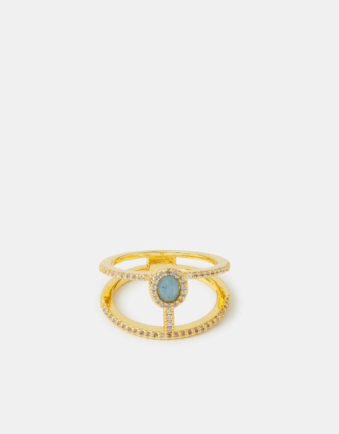 14ct Gold-Plated Light Blue Sapphire Double Band Ring, Gold (GOLD), large